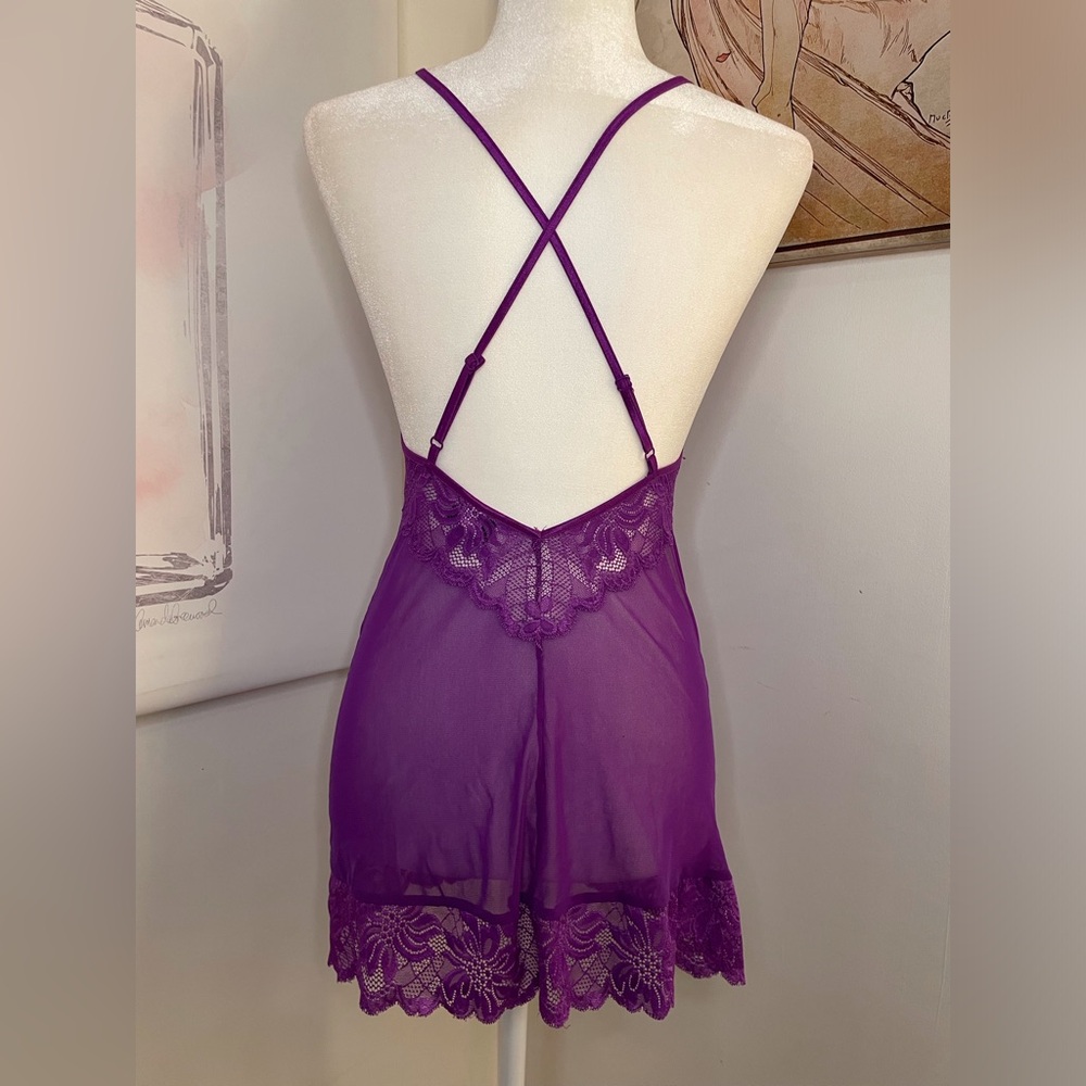 Fredericks of Hollywood Lace Chemise Dress Lingerie Size S Purple - Picture 5 of 15